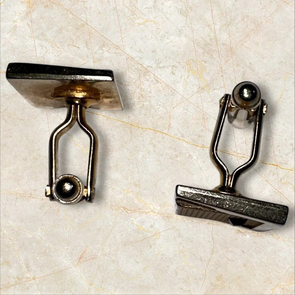 Vintage Anson Gold Tone and Red‎ Stone Square Textured Cuff Links